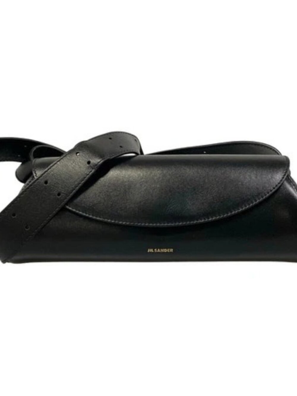 JIL SANDER Cannolo Small Black Leather Shoulder Bag